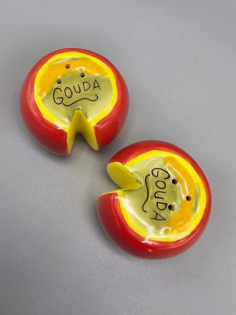 Vintage Gouda Cheese Wheel Ceramic Salt and Pepper Shakers